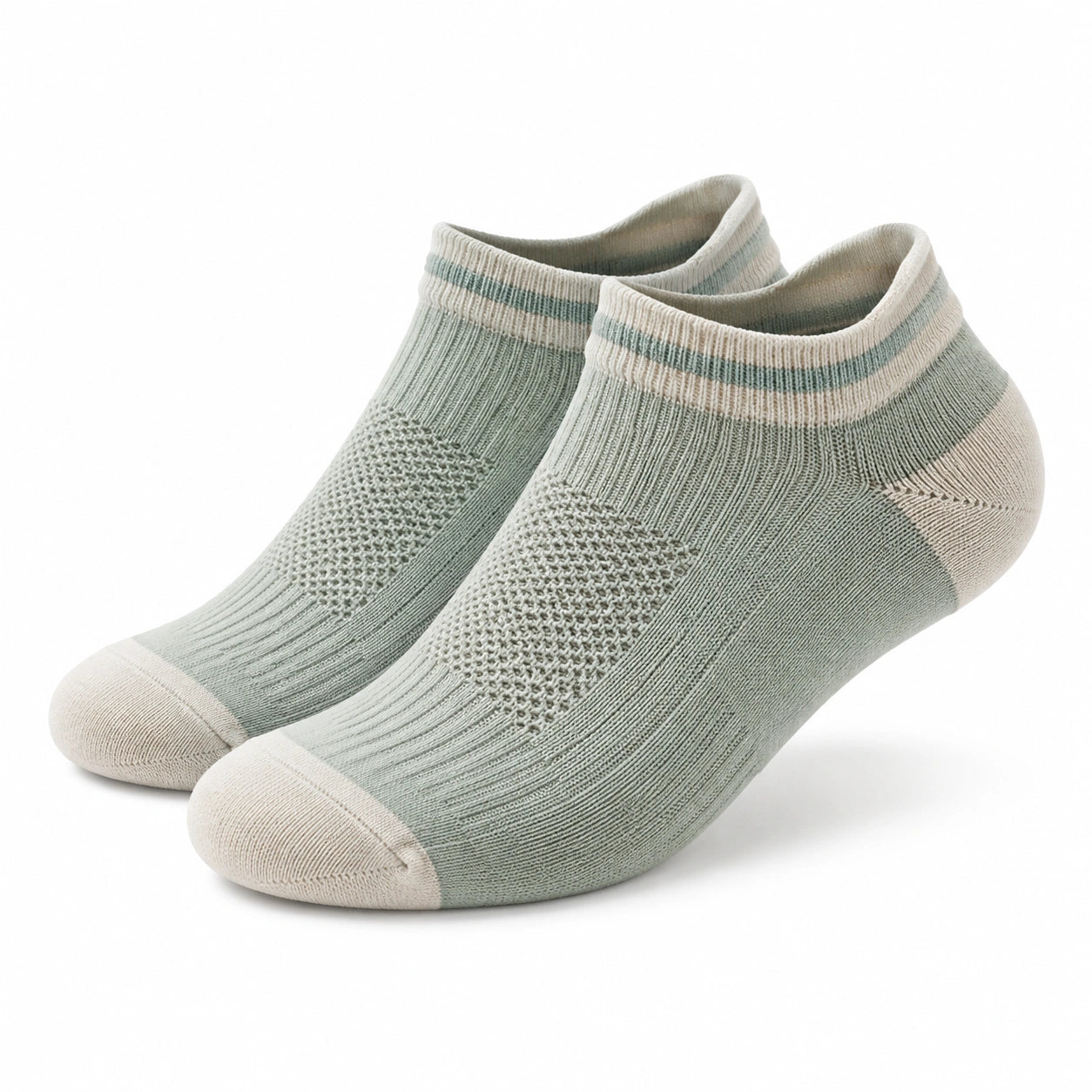 Calze corte 43-46 in tessuto a maglia verde salvia e beige - traspiranti per uso quotidiano