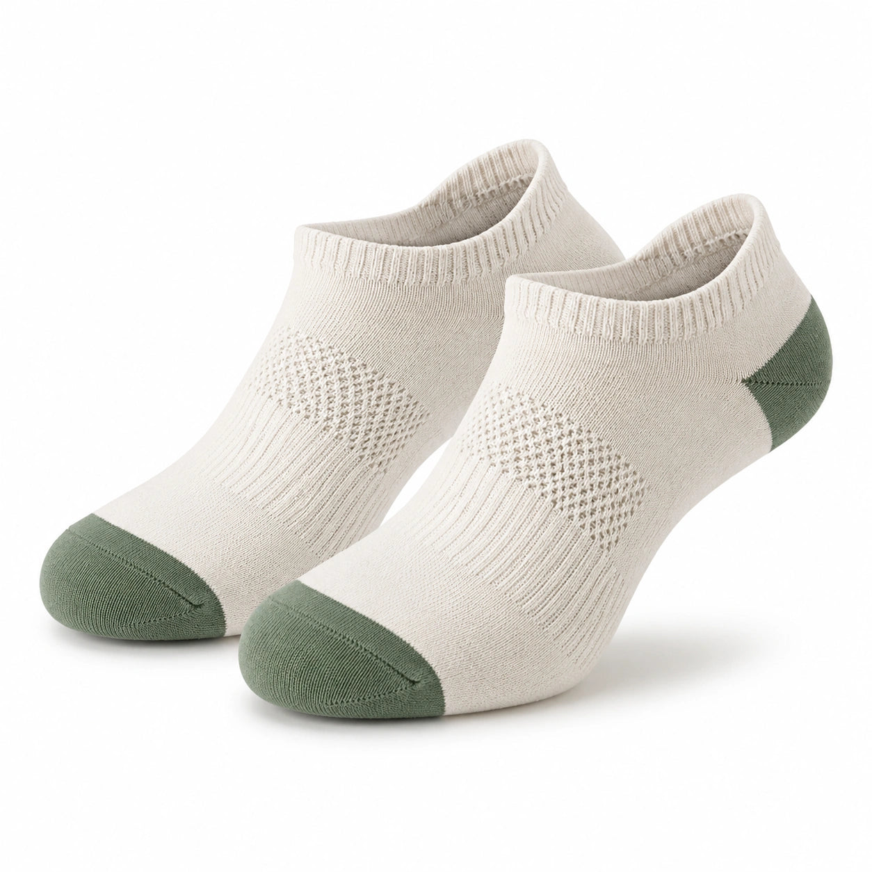 Calzini alla caviglia 43-46 in maglia beige e verde - traspiranti per uso quotidiano