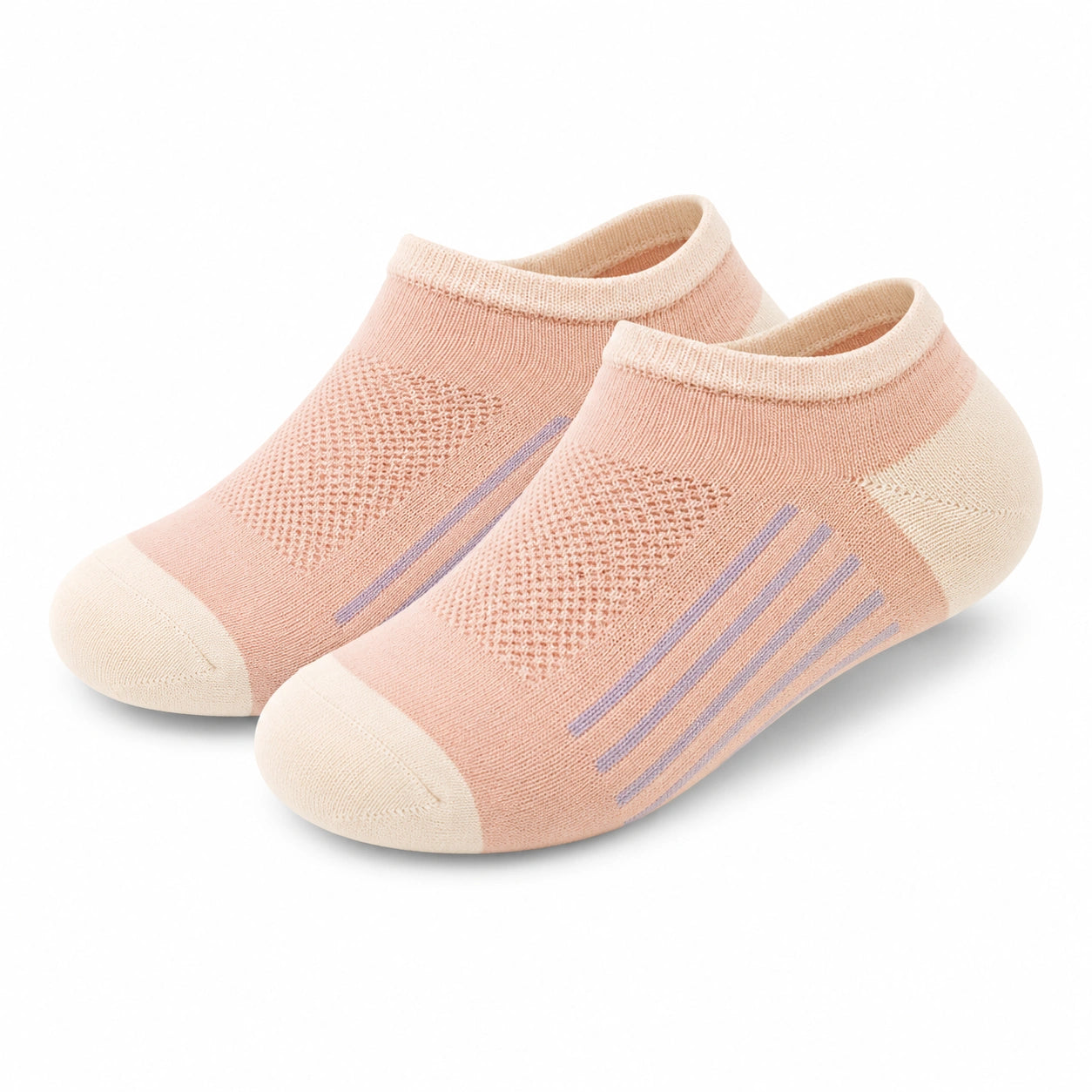 Calzini alla caviglia 43-46 in tessuto elasticizzato pesca e crema a righe stile sportivo
