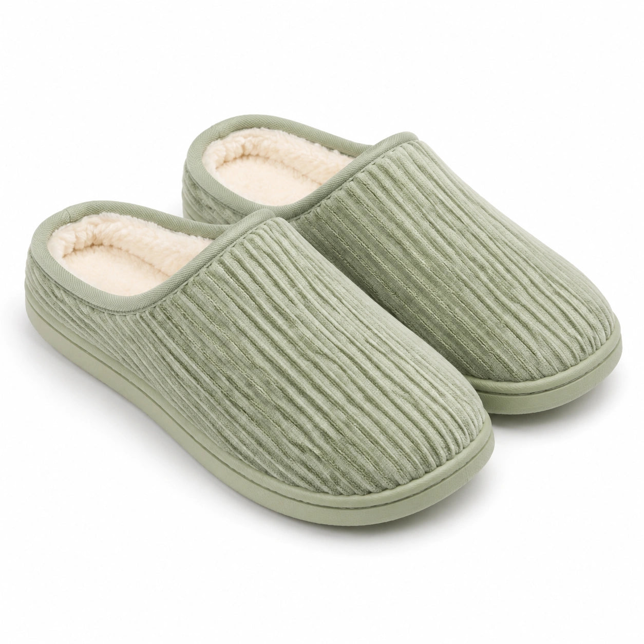 Pantofole da casa 42/43 in tessuto a coste verde salvia con fodera soffice